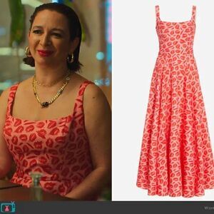 Brandon Maxwell Lip Print Silk A-line Maxi Dress as seen on Maya Rudolph